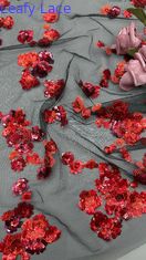 Nowa kolekcja Czerwony Sequin Wyświetlony Tkanina Koronków 3D Kwiatowe Elegantne Wydrażanie Ślubne Tkanina