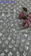 Tkanina liściasta 3D z kwiatów Sequin Elegancka siatka Tkanina koronkowa Luksuzna Tkanina wieczorna