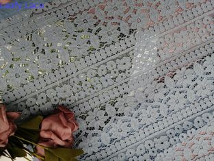 145 CM niebieska bawełniana tkanina z koronki kwiatowej 3D na artykuły pościelowe