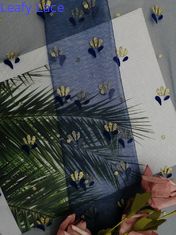 Royal Blue Metallic Floked Lace Glitter Tiul Mesh Folia drukowana
