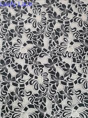 AZO Free Tulle Mesh Printed Lace Fabric Black Ground White Flokowanie