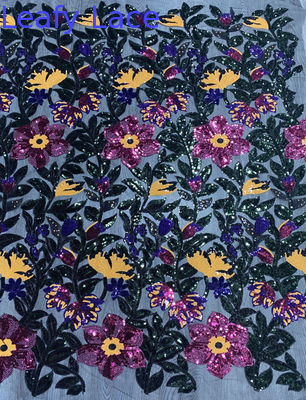 Geo Sequin Embroidered Fabric Lace Mesh ODM For Home Textiles