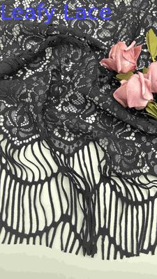 Long Fringes Flowers Pattern  Black Color High Quality Full Width Corded Lace Fabric For Fashin Women Cloth 140cm Width