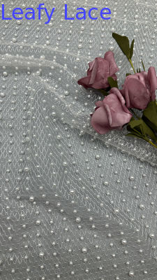 Viscose Cotton Leafy Lace Beaded Embroidery Fabric for Home Textile