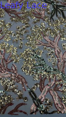 Leafy Sequin Embroidery Lace  Fabric Durable and Elegant Luxary  Fabric Wedding Party Occasions Sequin Embroidery Fabric