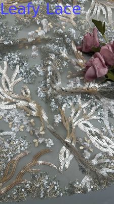 Leafy Sequin Embroidery Lace  Fabric Durable and Elegant Luxary  Fabric Wedding Party Occasions Sequin Embroidery Fabric
