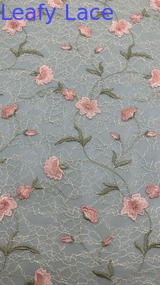 Leafy Embroidery Lace Fabric Floral Elegent 100% Cotton For Dress