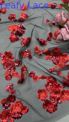 New Collection Red Sequin Embroidered Lace Fabric 3D Floral Elegent Wedding Embroidery Fabric