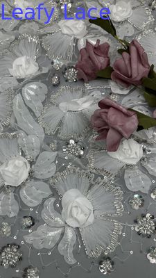 Beaded Embroiderey Lace Fabric Mesh Sequin Floral Elegant Sequin Lace Fabric Luxury Occasion Fabric