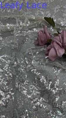 Black Sexy Sequin Embroidered Lace Fabric Decorative Mesh Leafy For Costumes