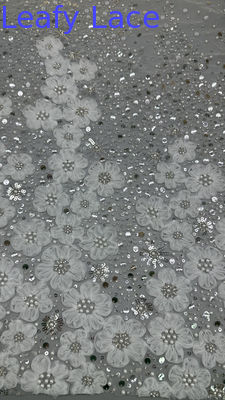 Polyester Beaded Embroidery Fabric Sequin Lace Spandex White 100% Embroidered Lace Fabric