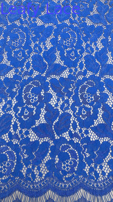 Blue Lace Embroidered Fabric Floral Patterns Laser Hollow-up  For Party Dresses Clothing
