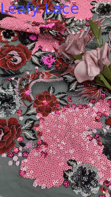 Colorful Sequin Embroidered Lace Fabric Polyester for New Collection Evening Dresses