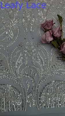 Beaded Pearl Embroidered Lace Fabric Polyester For New Season Evening Dresses