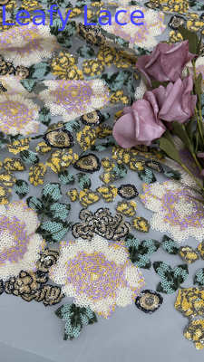 Sequin Flroal Embroideded Lace Fabric Elegant Mesh Customized New Collection Fabric