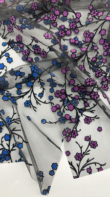 New Collection Design Flocked Mesh Fabric High Luxary Flowers for Elegant Leafy Party Fabric