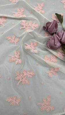 Leafy Flocked Mesh Lace Design Factory Fabric Customized for Elegant Fabric