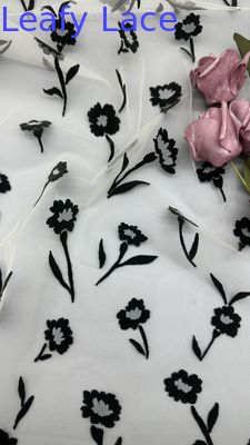 Leafy Beauty Flocked Mesh Lace Complicate Flower Design Fabric Customized Elegant Fabric