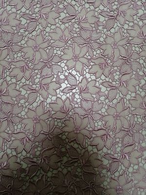 Pink Floral Laser Cut 125CM Embroidered Lace Fabric For Women's Garment