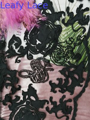Black Laser Cut Applique Embroidery Fabric Embroidered Lace Fabric