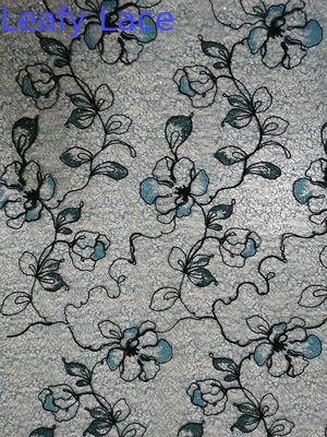 Floral Lace Mesh Green Colored Embroidery Fabric Evening Dress Fabric