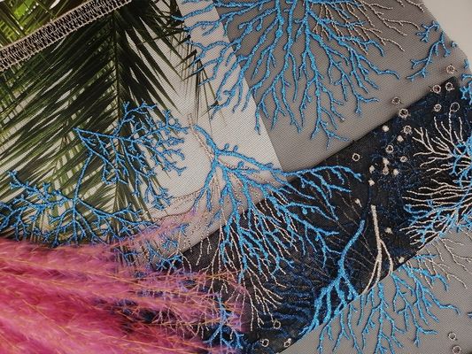 Party Blue Sea Plants 125CM Embroidered Lace Fabric