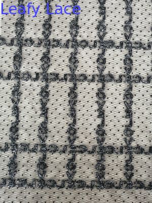 Black Flocked Glitter Tulle Lurex Embroidery Metallic Lace Fabric