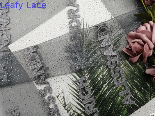 Grey Glitter Embroidery Foil Mesh Fabric For Lady Evening Dress