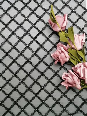 White Geo Beaded Embroidery Fabric