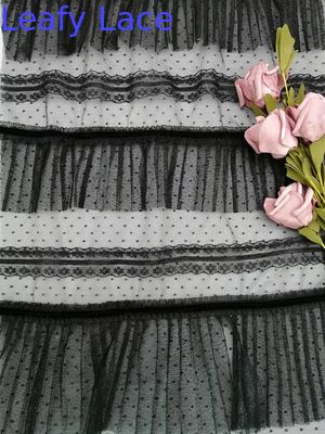 Black Dot Foil Printing Pleated Crinkle Mesh Crushed Tulle Fabric