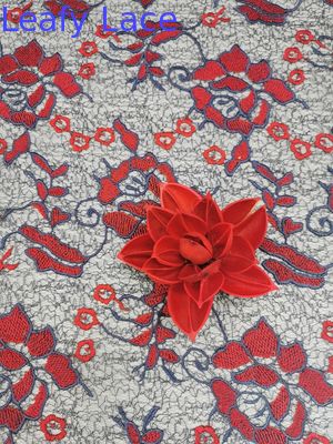 Red Large Floral Colored Embroidery Crochet Lace Fabric Female Dress