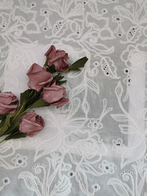 100% Cotton Corded Embroidered Eyelet Lace Fabric For Child