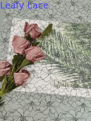 142CM All Over Swiss Floral Polyester Lace Trim Silver Contrast Embroidery