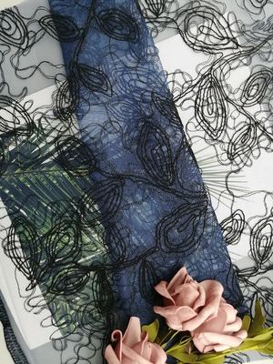 Black Nylon Poly Cord Crochet Lace Material For Wedding Dress