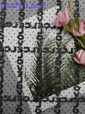 Black Flocked Glitter Tulle Lurex Embroidery Metallic Lace Fabric