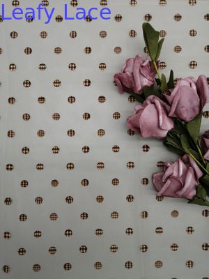 Brown 100% Polyester 140CM Flocked Mesh Tulle Fabric For Girl Dress