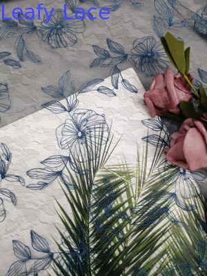 Blue Voile Embroidered Lace Fabric Floral Tulle Mesh
