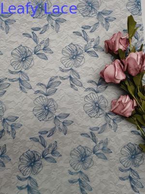 Blue Voile Embroidered Lace Fabric Floral Tulle Mesh