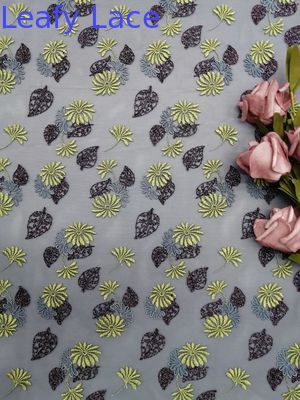 125CM 3D Floral Lace Fabric Colored Voile Embroidery Metalic Tulle