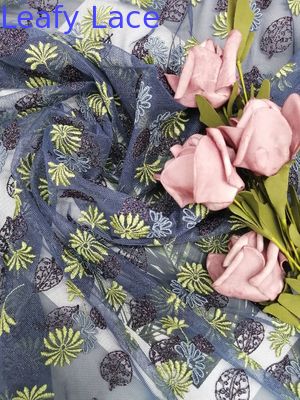 125CM 3D Floral Lace Fabric Colored Voile Embroidery Metalic Tulle