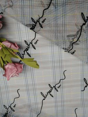 OEM Letter Pattern Flocked Mesh Fabric Printed Tulle Lace