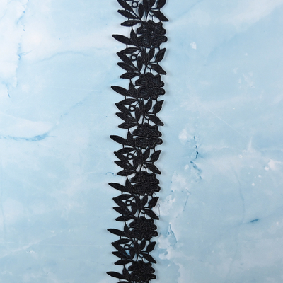 2.3" Black Polyester Lace Trim Scalloped Edge Ribbon Crochet Embroidery For Clothes