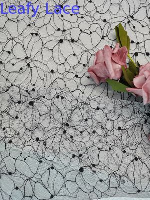 Black Yarn Cording Two Tone Lace Fabric Embroidered 142cm Width