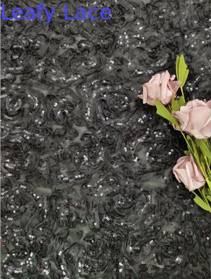 Black Embroidered Lace Fabric High End Sequin For Evening Dress