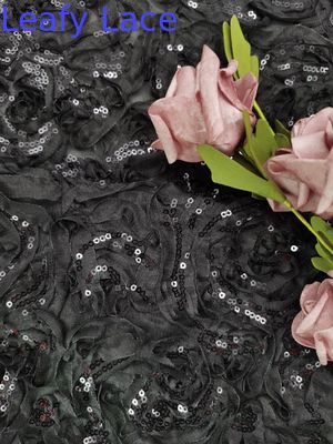 Black Embroidered Lace Fabric High End Sequin For Evening Dress