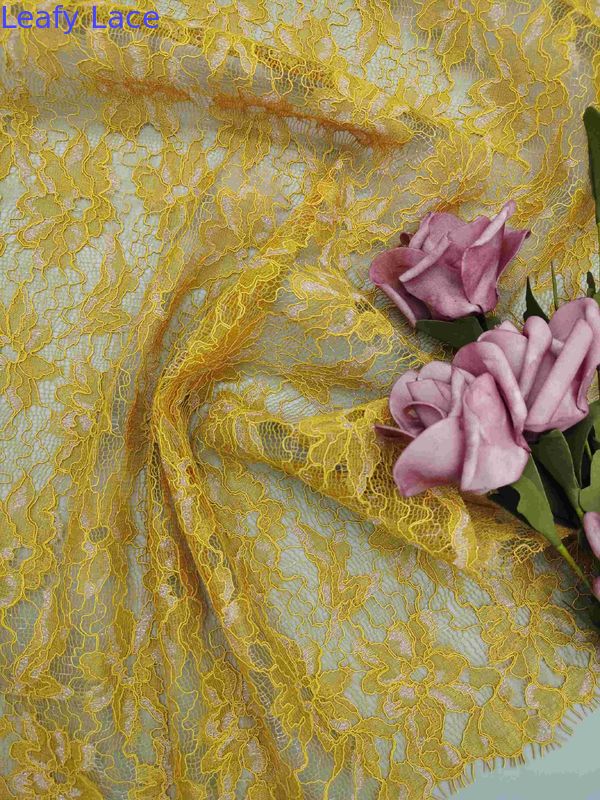 Floral Pattern Golden Metallic Lace Fabric