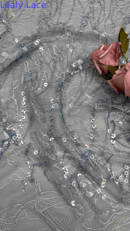 45 Inch High Quality Blue Color Floral 3D Sequin Tassels Embroidery Lace DressFabric For Women Fashion Dress