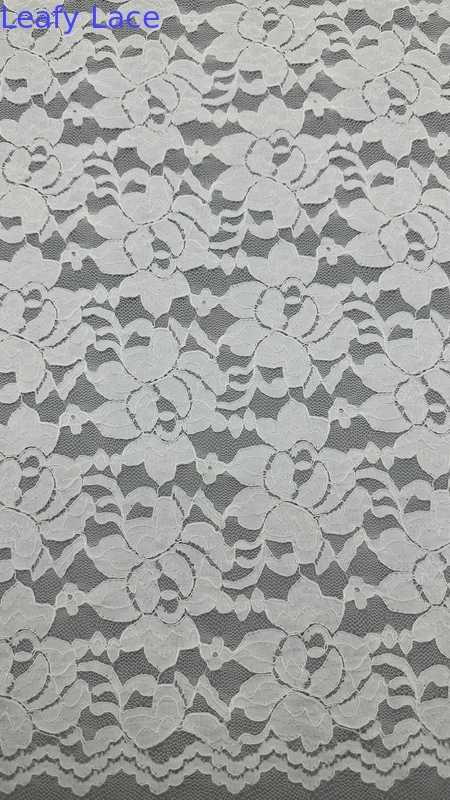 55 Inch Width Nylon Spandex White Color Stretch Floral Design Elastic Lace Fabric With Scallop For Fashion Women Dressing