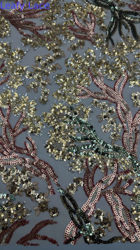 Leafy Sequin Embroidery Lace  Fabric Durable and Elegant Luxary  Fabric Wedding Party Occasions Sequin Embroidery Fabric