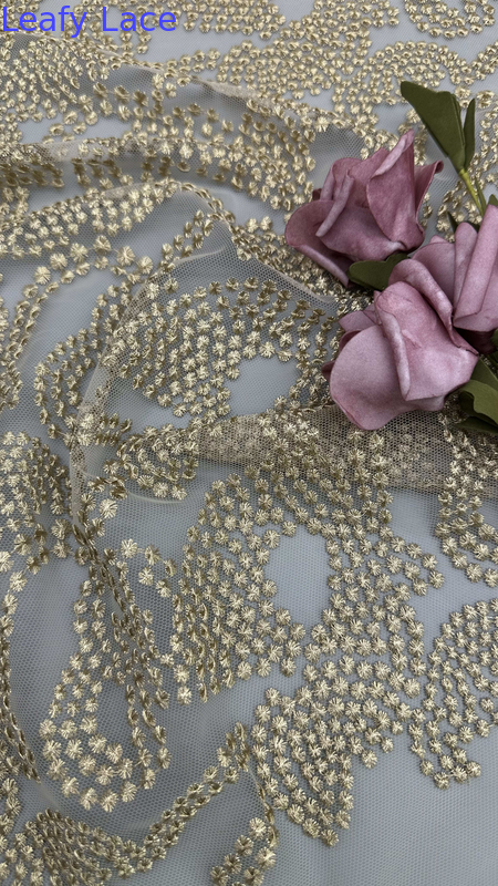 Leafy Lace Metallic Corded Lace Fabric for Wedding Dresses
